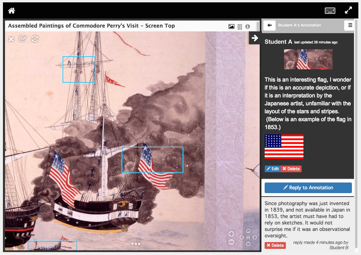 A screenshot of AnnotationsX in use, annotating an image 'Assembled Paintings of Commodore Perry's Visit'